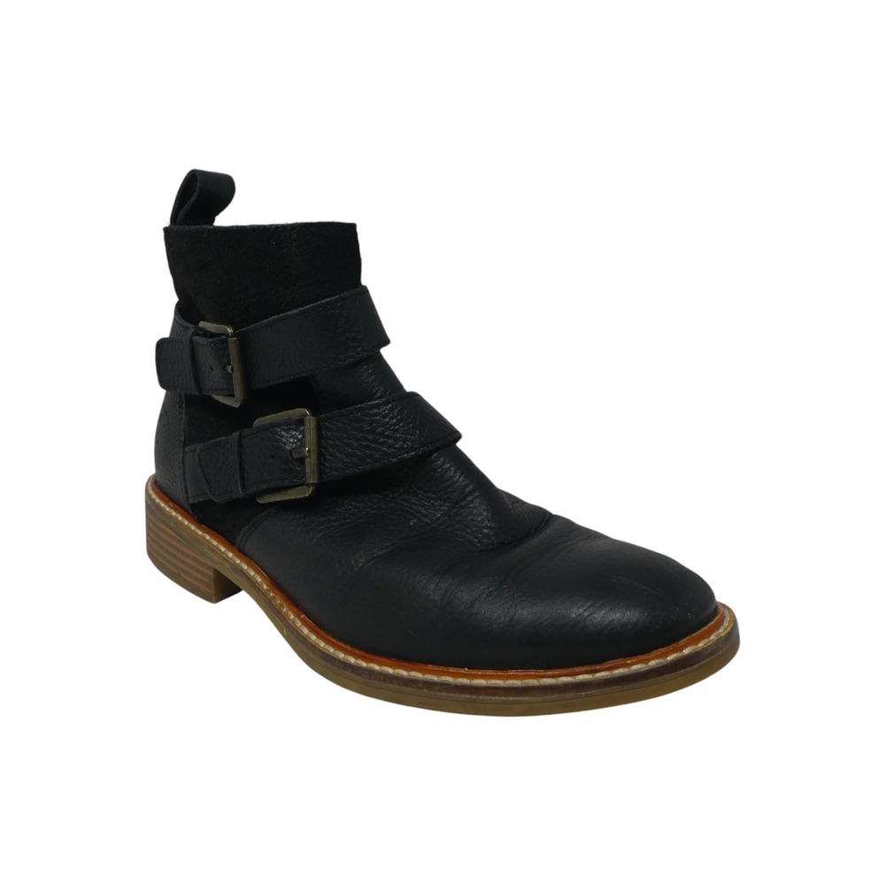 Clarks Ankle Boots Womens‎ 7 Black Leather Suede Buckle Moto Zip